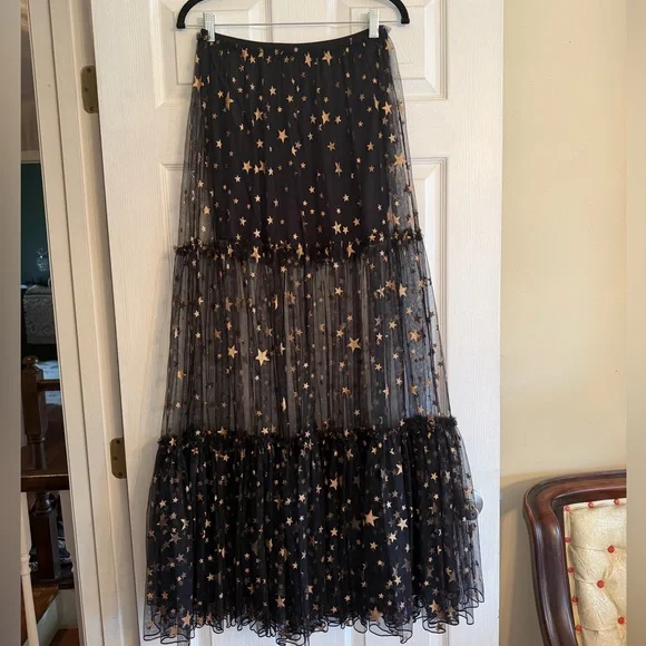 Free People Black Starry Mesh Maxi Skirt S NWT - Picture 3 of 5